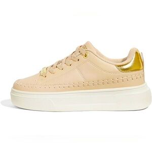 NWT LUCKY STEP Women's Platform Chunky Cream & Gold Sparkly Retro Sneakers 8.5